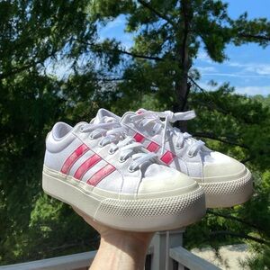 ADIDAS White Pink Stripe Platform Canvas Bravada Sneaker Women 8